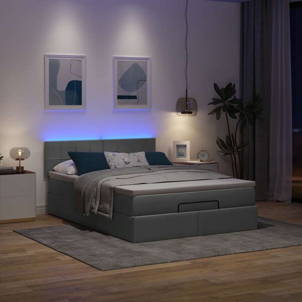 vidaXL Ottomane Bett mit Matratze & LEDs Dunkelgrau 140x200 cm Stoff