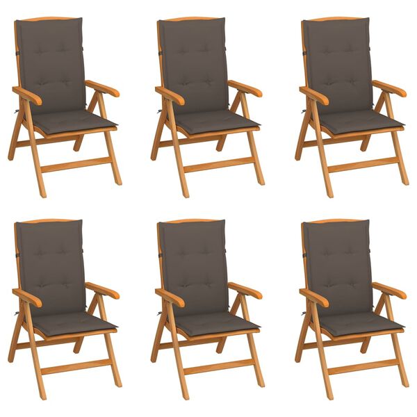 vidaXL Verstellbare Gartenst&uuml;hle mit Auflagen 6 Stk. Massivholz Teak