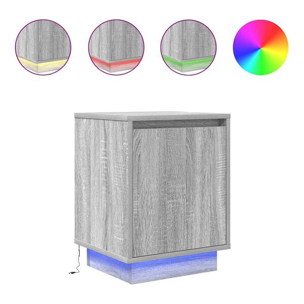 vidaXL Nachttische mit LED-Leuchten 2 Stk. Grau Sonoma 38x34x50 cm