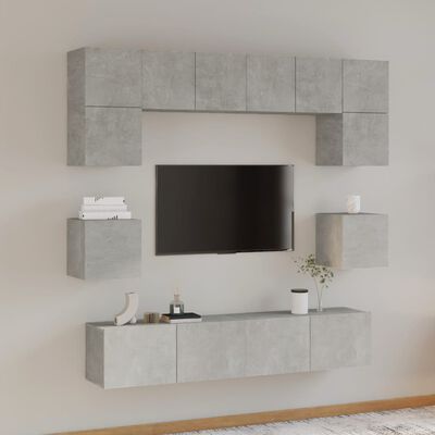 vidaXL 8-tlg. TV-Schrank-Set Betongrau Holzwerkstoff