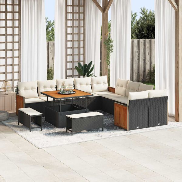 vidaXL Gartensofa-set mit Kissen 17 pcs Schwarz und Creme Poly-Rattan