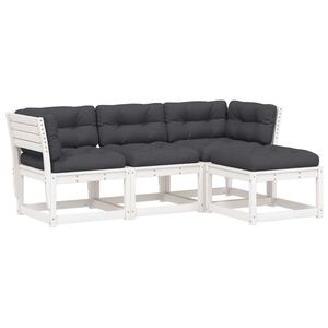 vidaXL 4-tlg. Garten-Lounge-Set mit Kissen Wei&szlig; Massivholz Kiefer
