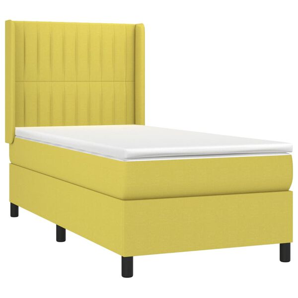 vidaXL Boxspringbett mit Matratze & LED Gr&uuml;n 100x200 cm Stoff