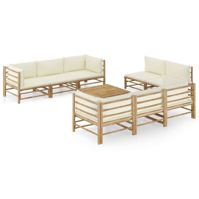 vidaXL 9-tlg. Garten-Lounge-Set mit Cremeweißen Kissen Bambus