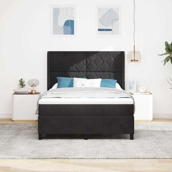 vidaXL Boxspringbett mit Matratze Schwarz 140 x 200 cm Samt