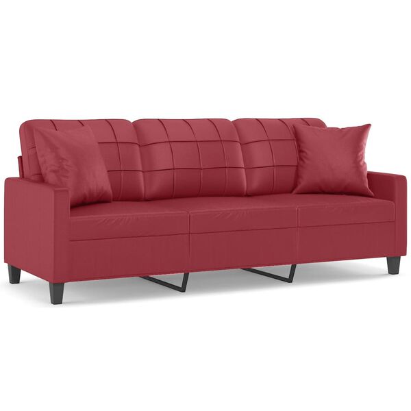 vidaXL 3-Sitzer-Sofa mit Zierkissen Weinrot 180 cm Kunstleder