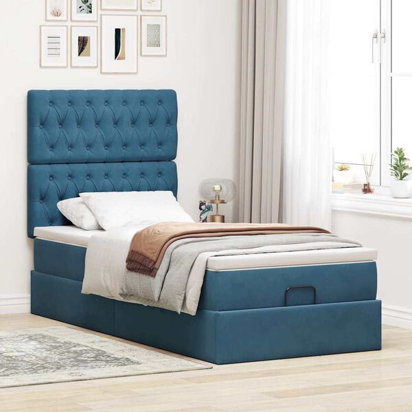 vidaXL Ottoman-Bett mit Matratzen Dunkelblau 90x190 cm Samt