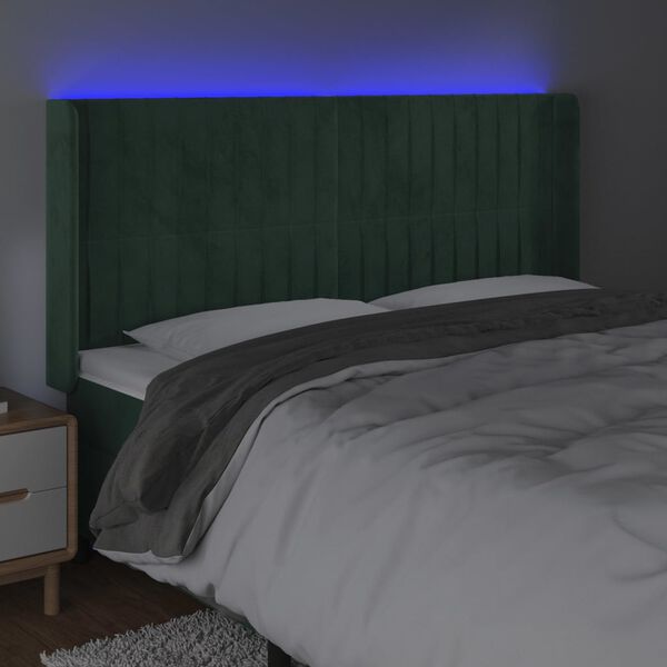 vidaXL LED Kopfteil Dunkelgr&uuml;n 163x16x118/128 cm Samt