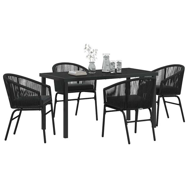 vidaXL Garten Essgruppe 5 pcs Schwarz Pulverbeschichteter Stahl