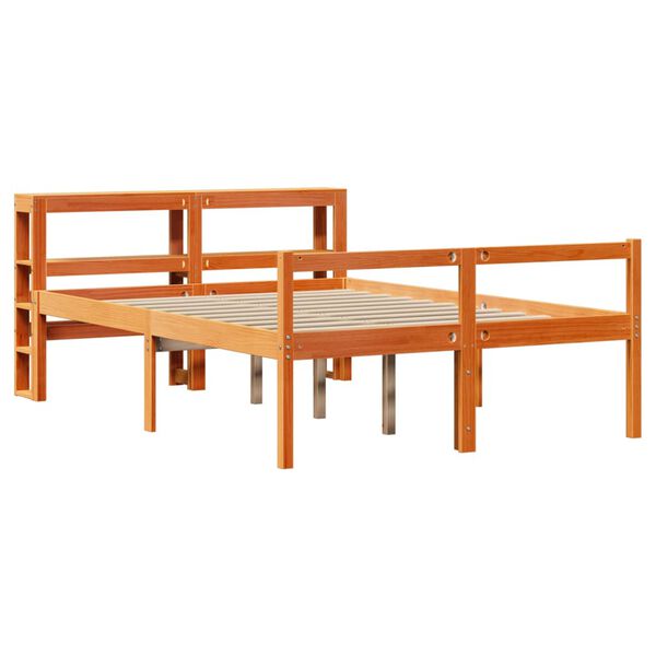 vidaXL Bettgestell mit Kopfteil ohne Matratze Wachsbraun 135x190 cm