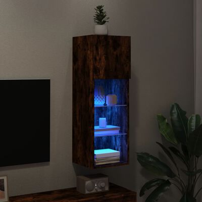 vidaXL TV-Schrank mit LED-Leuchten Räuchereiche 30,5x30x90 cm