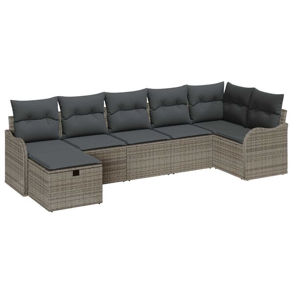 vidaXL Sofa Set mit Kissen mit Speicher 7 pcs Grau Poly-Rattan