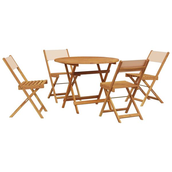 vidaXL 5-tlg. Garten-Essgruppe Stoff und Massivholz Beige