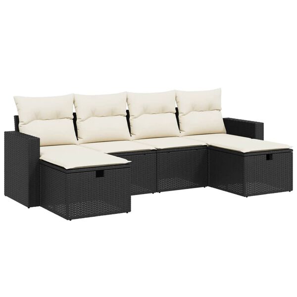 vidaXL 6-tlg. Garten-Sofagarnitur mit Kissen Schwarz Poly Rattan