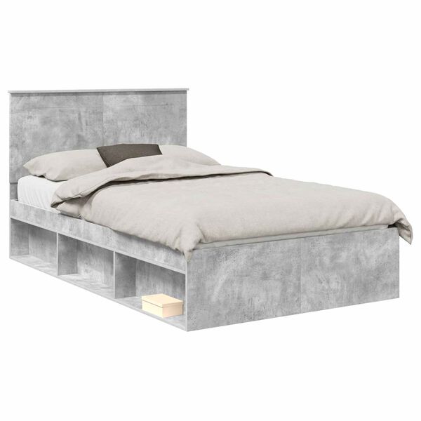 vidaXL Bettrahmen mit Kopfteil Beton 120 x 190 cm Massives Kiefernholz