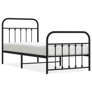 vidaXL Bettgestell mit Kopf- und Fu&szlig;teil Metall Schwarz 90x190 cm