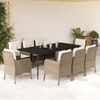 vidaXL 9-tlg. Garten-Essgruppe mit Kissen Beige Poly Rattan
