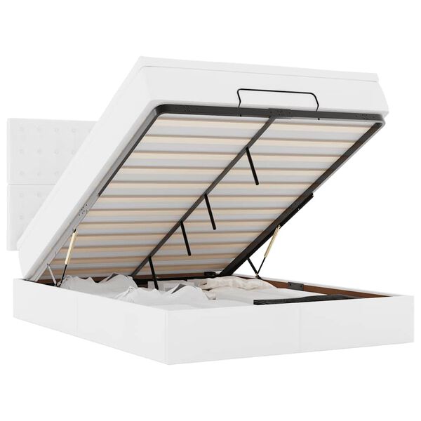 vidaXL Ottoman-Bett mit Matratze & LEDs Weiß 140x200 cm Kunstleder