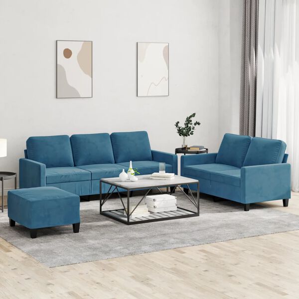 vidaXL 3-tlg. Sofagarnitur mit Kissen Blau Samt