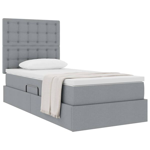 vidaXL Aufbewahrungsbett mit Matratze Hellgrau 100 x 200 cm Polyester