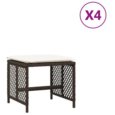 vidaXL Gartenhocker mit Kissen 4 Stk. Braun 41x41x36 cm Poly Rattan