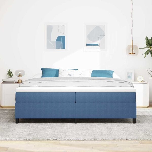 vidaXL Boxspringbett Blau und Wei&szlig; 200 x 200 cm Cordstoff