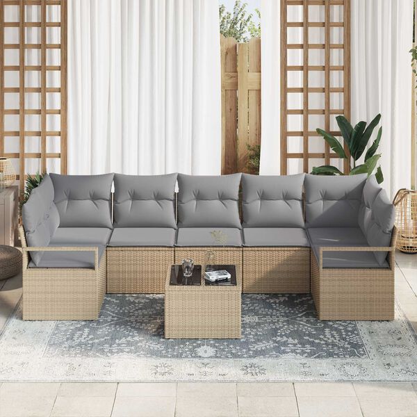 vidaXL Garten-Sofa-Set mit Kissen mit Speicher 8 pcs Beige und Grau