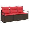 vidaXL Gartensofa-set mit Kissen 3 pcs Braun und Rot Poly-Rattan