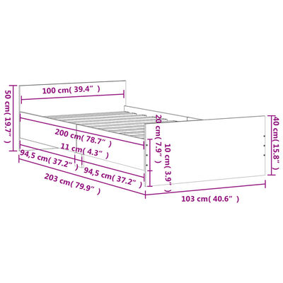 vidaXL Bettgestell Sonoma-Eiche 100x200 cm Holzwerkstoff