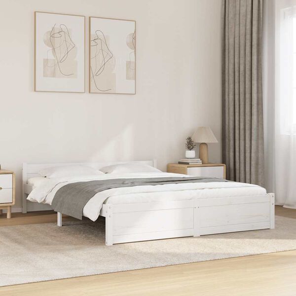 vidaXL Massivholzbett Wei&szlig; 135x190 cm