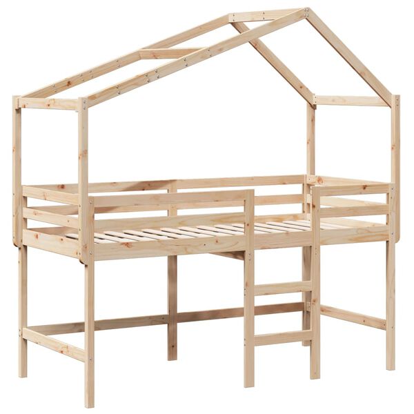 vidaXL Hochbett mit Leiter und Dach 90x200 cm Massivholz Kiefer