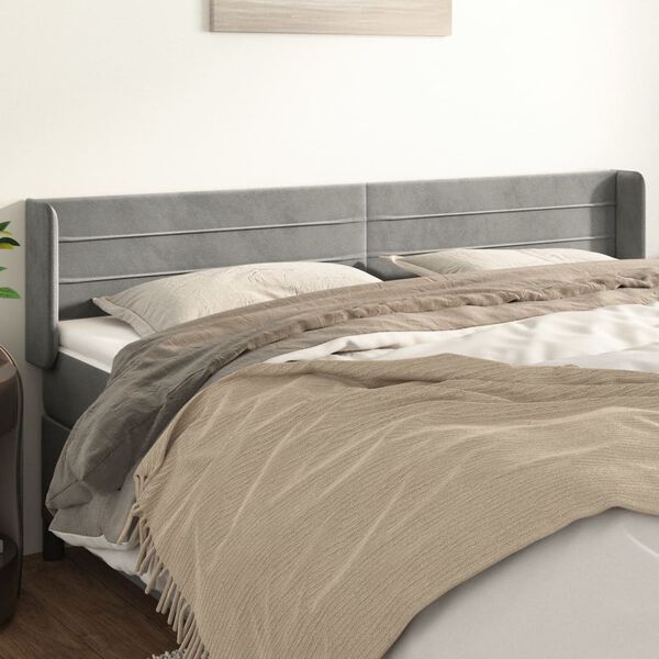 vidaXL Kopfteil mit Ohren Hellgrau 163x16x78/88 cm Samt