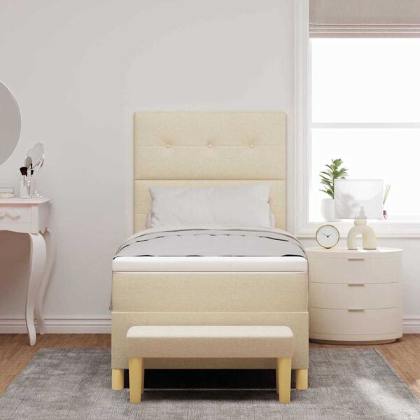 vidaXL Boxspringbett mit Matratze mit Kopfteil Creme 90 x 200 cm Stoff