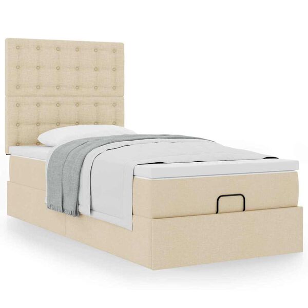 vidaXL Ottoman-Bett mit Matratze Creme 100x200 cm Stoff