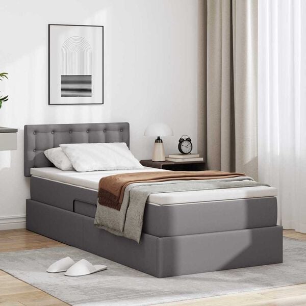 vidaXL Bett mit Stauraum und LED mit LED Grau 90 x 190 cm Kunstleder