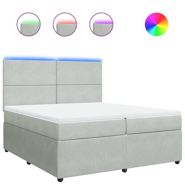 vidaXL Boxspringbett mit Matratze Hellgrau 200x200 cm Samt