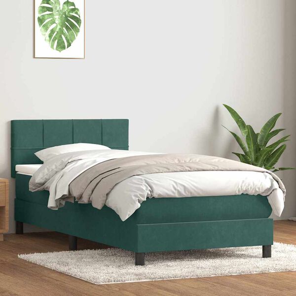 vidaXL Boxspringbett mit Matratze & LED Dunkelgr&uuml;n 90x220 cm Samt