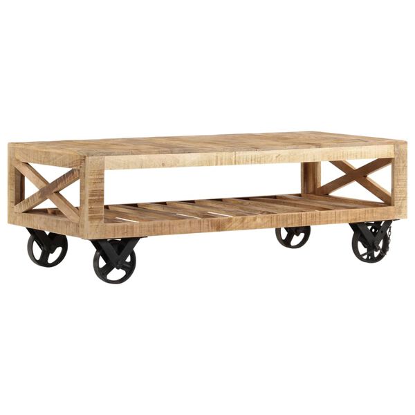 vidaXL Couchtisch mit R&auml;dern Massivholz Mango 110x50x37 cm