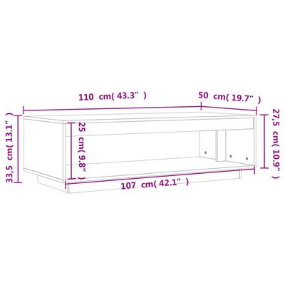 vidaXL Couchtisch Wachsbraun 110x50x33,5 cm Massivholz Kiefer