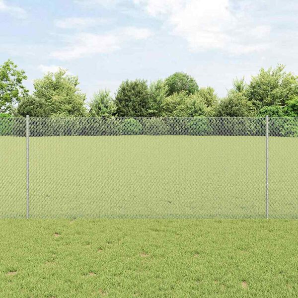 vidaXL Zaun mit Pfosten Silber 1 x 50 m Stahl