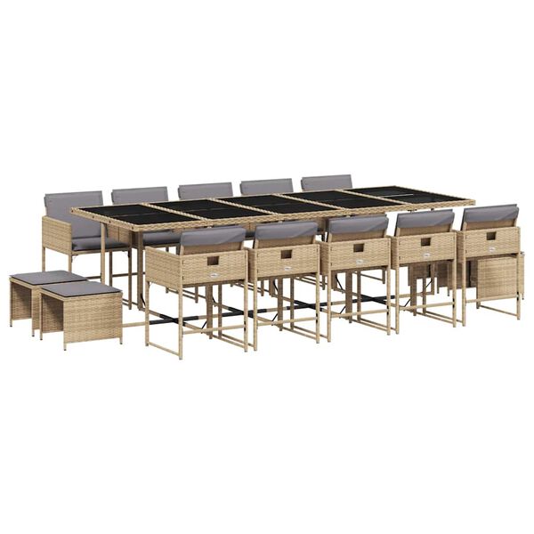 vidaXL 15-tlg. Garten-Essgruppe mit Kissen Beigemischung Poly Rattan