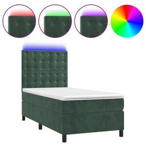 vidaXL Boxspringbett mit Matratze & LED Dunkelgr&uuml;n 90x200 cm Samt