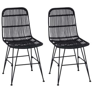 vidaXL Esststuhl 2 stk. Rattan und Stahl Schwarz 41 x 55 x 85 cm