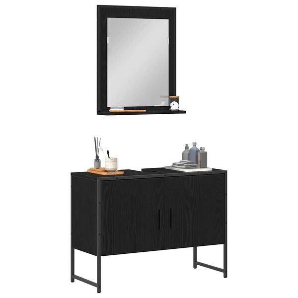 vidaXL Badezimmerm&ouml;bel-Set Wandmontiert 2 pcs Schwarz Holzwerkstoff