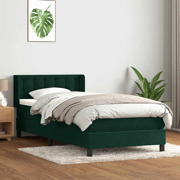 vidaXL Boxspringbett mit Matratze Dunkelgr&uuml;n 80x220 cm Samt