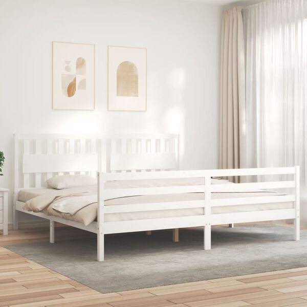 vidaXL Massivholzbett mit Kopfteil Wei&szlig; 200x200 cm