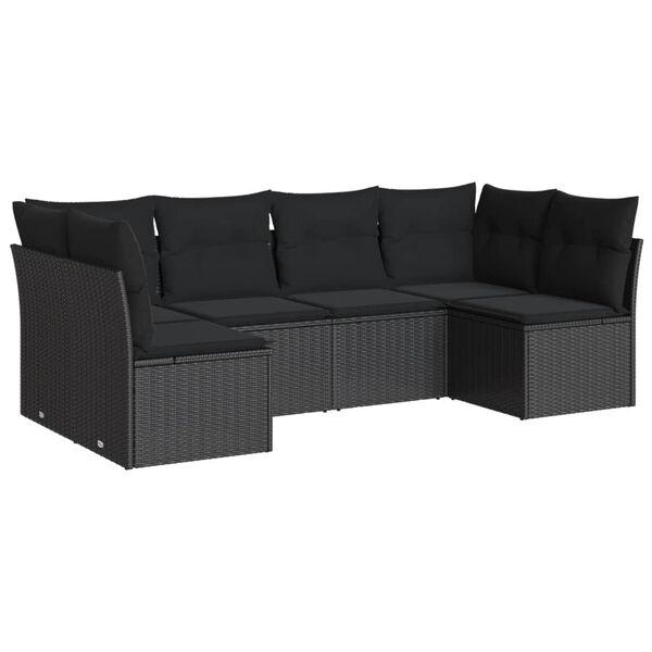 vidaXL 6-tlg. Garten-Sofagarnitur mit Kissen Schwarz Poly Rattan