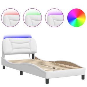 vidaXL Bettgestell mit LED ohne Matratze "Hvar" Wei&szlig; 90x190 cm