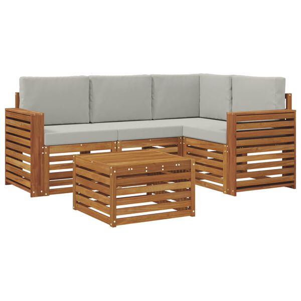 vidaXL M&ouml;belsets mit Kissen 5 pcs Nat&uuml;rlich und Hellgrau Holzwerkstoff