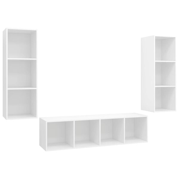 vidaXL 3-tlg. TV-Schrank-Set Weiß Holzwerkstoff